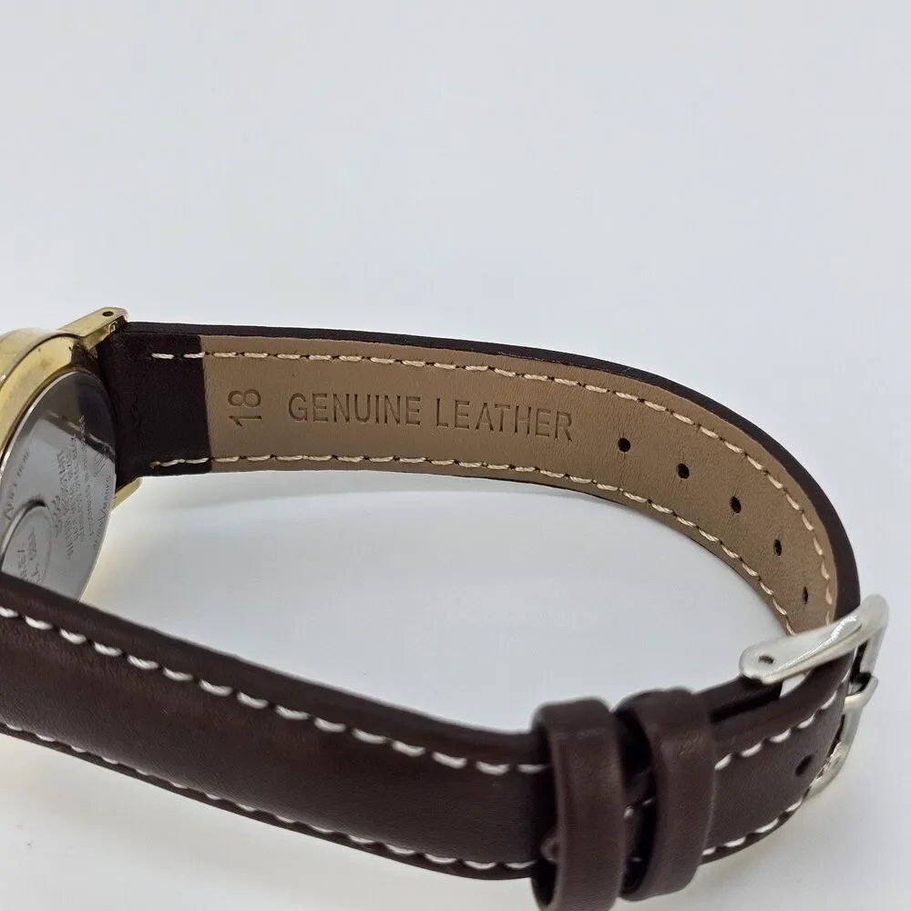 VTG Timex Men's Watch 32MM Gold Dial DayDate New Brown Leather Bands New Battery